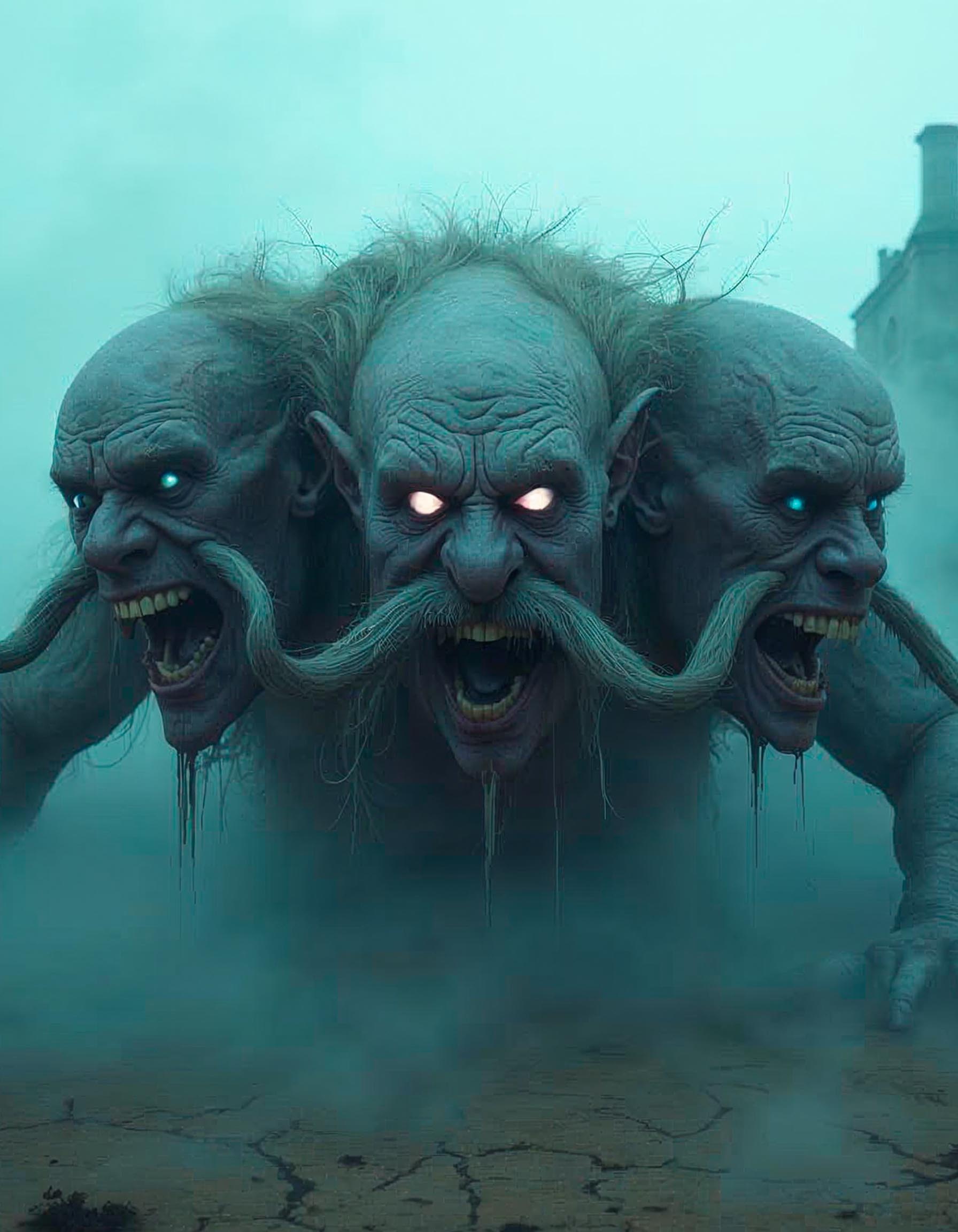 monstruos de tres cabeza generado con IA 6 monstruos de tres cabeza generado con IA
